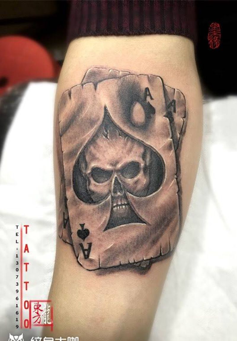 扑克骷髅纹身纹身图片_成品手部手臂欧美东方龙宁德纹身图案