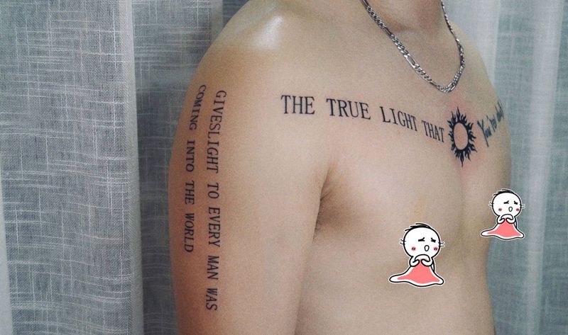 打印机字体纹身图片_手臂肩部花体字几何英文纹身图案