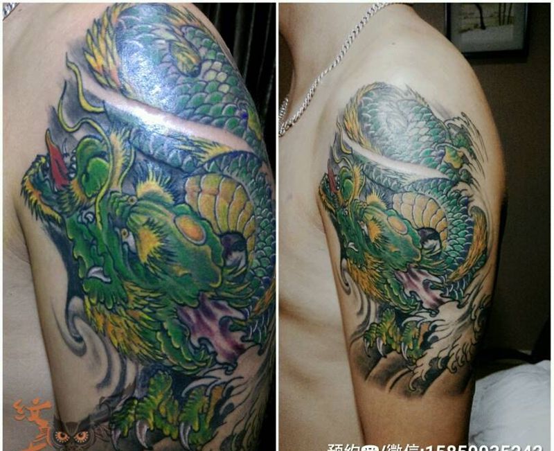青龙纹身图片_手臂传统动物鬼神宗教纹身图案