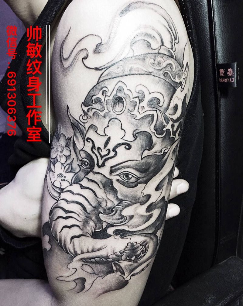 象神纹身图片_成品手臂欧美动物纹身图案
