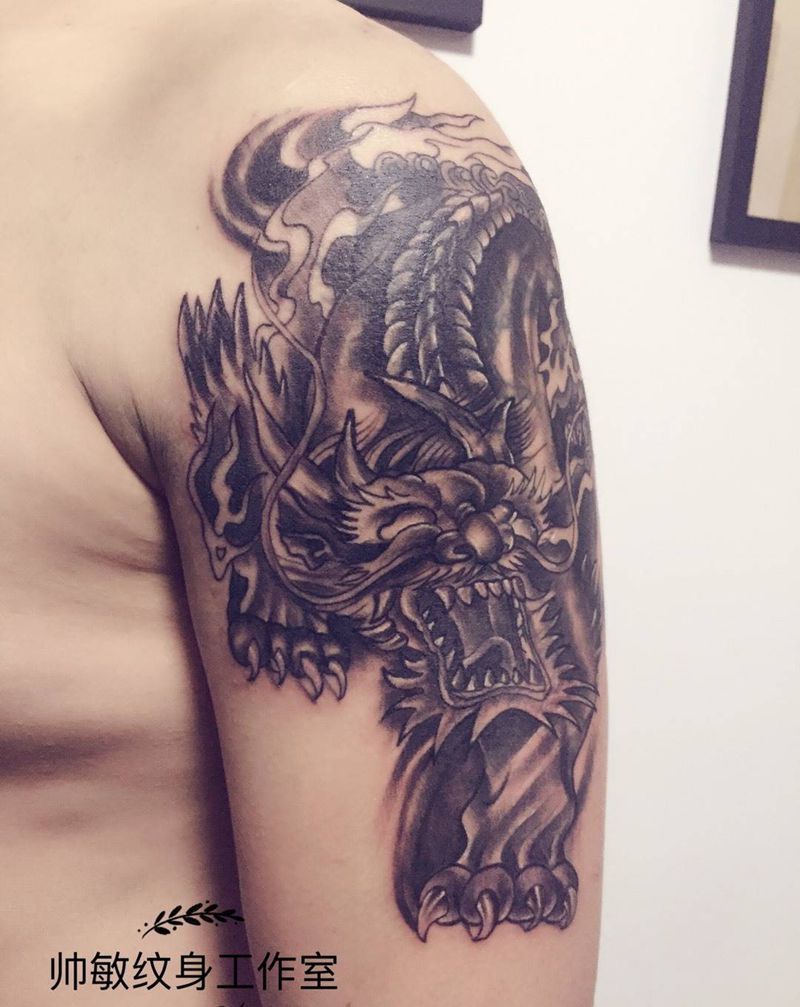 麒麟纹身图片_手稿手臂传统动物鬼神纹身图案
