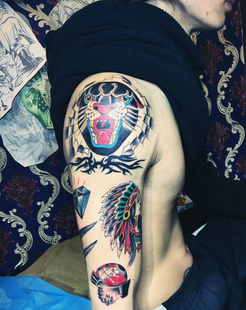 old school纹身图片_成品手臂欧美贴纸纹身图案