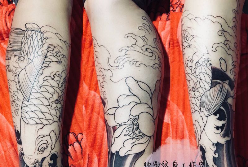 未完成纹身图片_腿部纹身图案