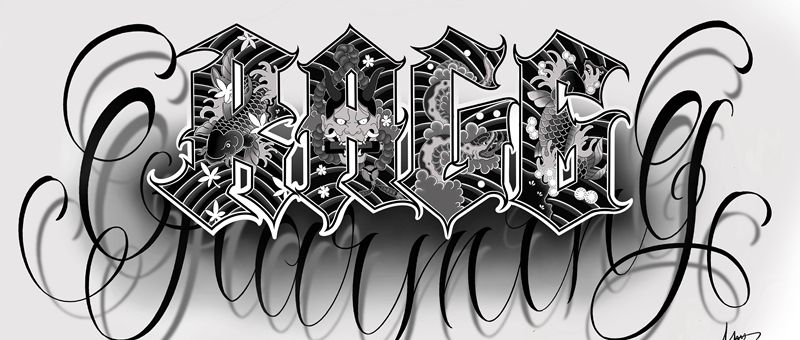 lettering纹身图片_胸部背部花体字老传统纹身图案