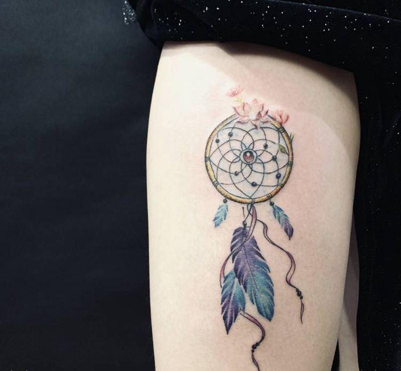 覆盖捕梦网纹身图片_手臂腿部水彩纹身图案