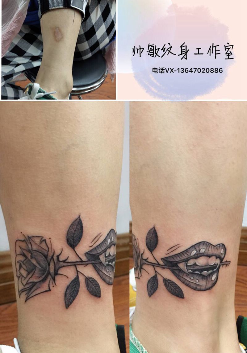 遮盖疤痕纹身图片_腿部纹身图案