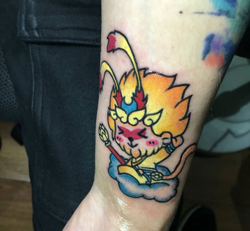 卡通猴纹身图片_成品手臂欧美清新贴纸纹身图案