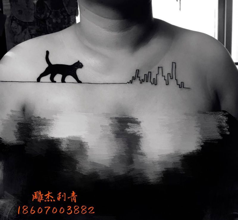 心水一波纹身图片_成品胸部背部手臂手部欧美传统几何字符动物纹身图案