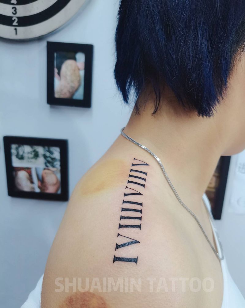 时间纹身图片_肩部手臂图腾几何纹身图案