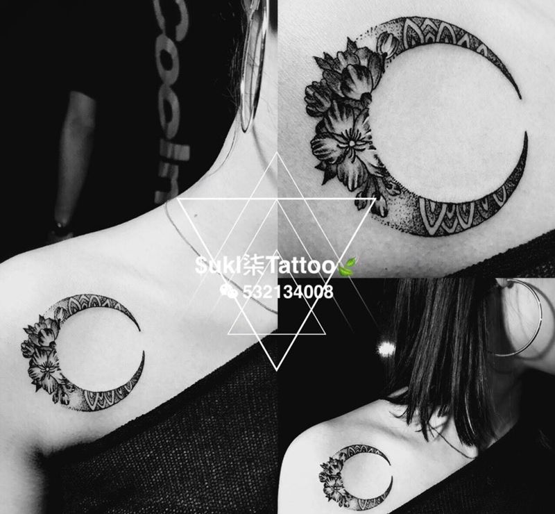 点刺小清新月亮纹身图片