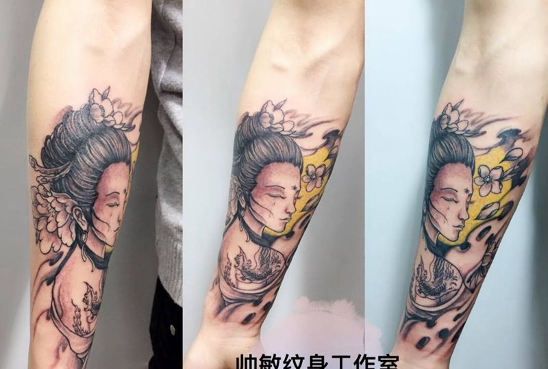 艺妓卐纹身图片_帅敏TATTOO鬼神传统手部手稿纹身图案