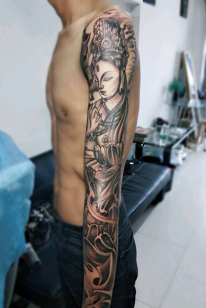 观音花臂纹身图片