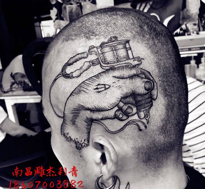 纹身机纹身图片_成品颈部欧美清新几何贴纸静物纹身图案