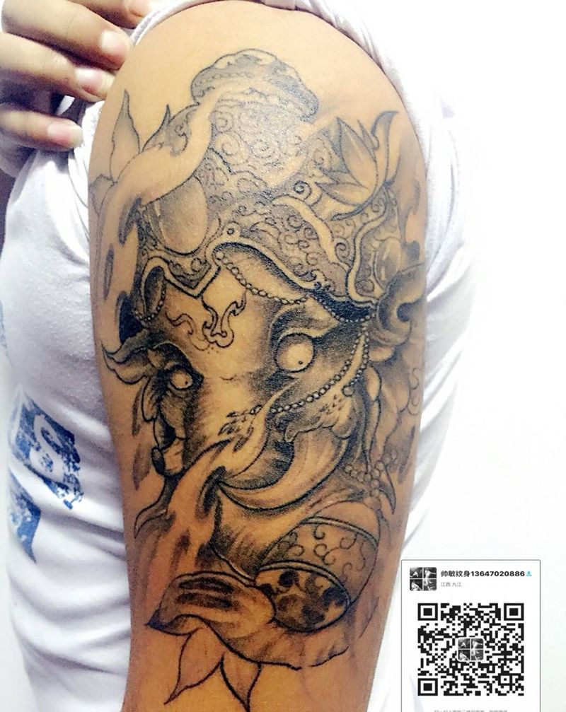 象神纹身图片_手臂传统动物写实纹身图案