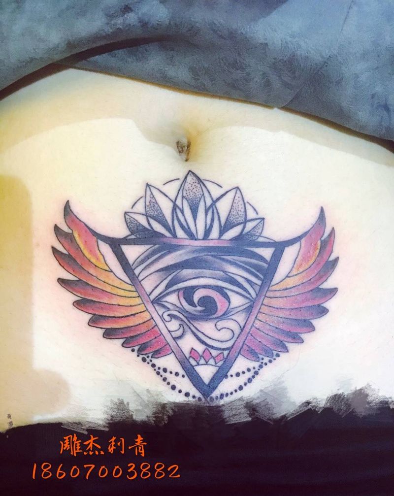 疤痕遮盖纹身图片_腹部成品欧美清新贴纸纹身图案