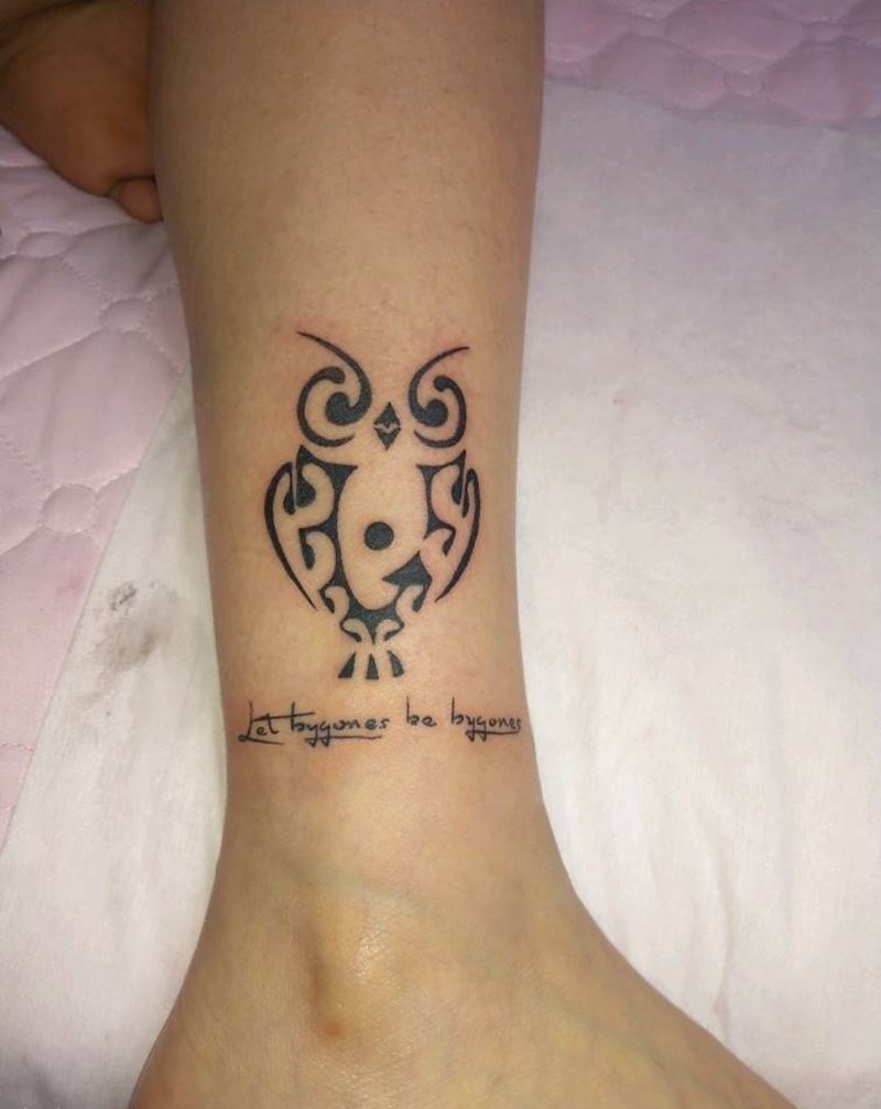 猫头鹰纹身图片_腿部图腾纹身图案