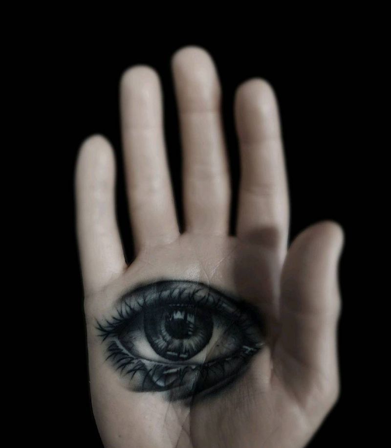 手心手背都是肉纹身图片_手部欧美写实美女天使眼睛手背手心纹身图案