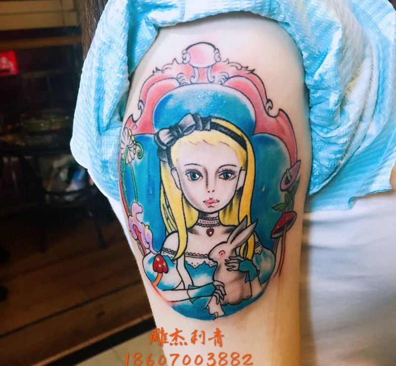 一颗少女心纹身图片_成品手臂欧美清新肖像人物植物贴纸纹身图案