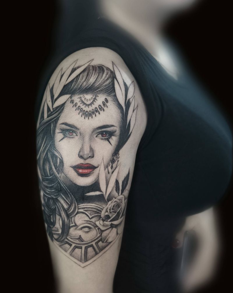 欧美美女遮盖纹身图片_手臂欧美写实欧美艺妓素描美女写实遮盖纹身图案