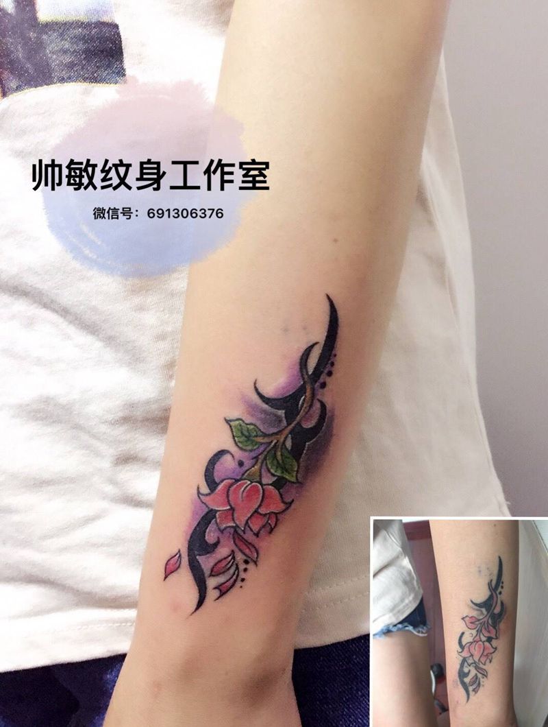 修改旧纹身纹身图片_帅敏TATTOO植物写实手部成品纹身图案