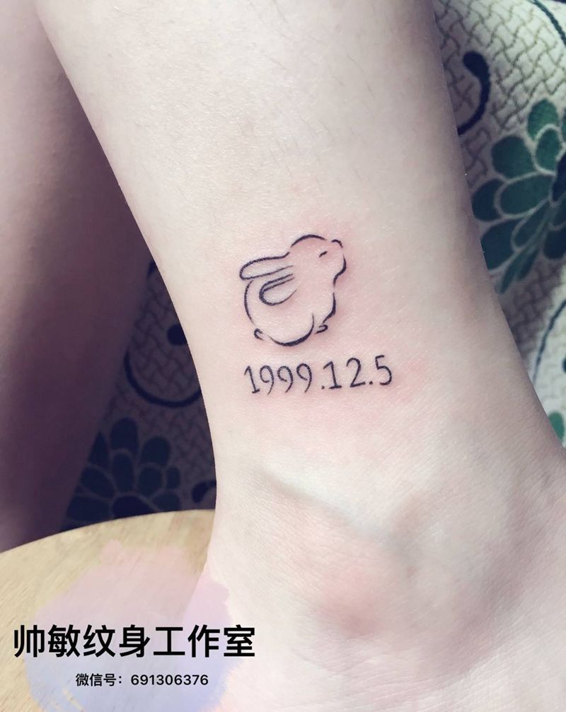 兔子纹身图片_帅敏TATTOO情侣动物字符清新脚部手稿纹身图案