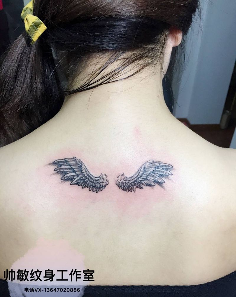 翅膀纹身图片_帅敏TATTOO静物清新背部插画纹身图案