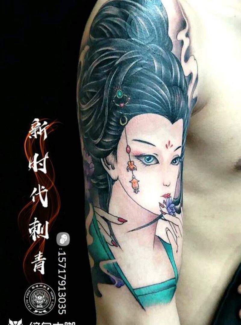 艺姬遮盖纹身图片_手臂新传统纹身图案