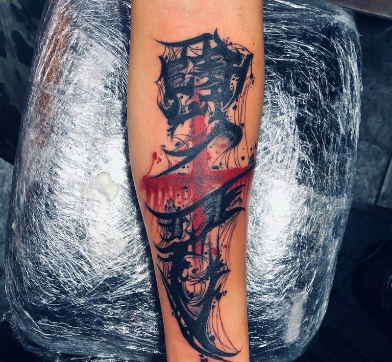 至诚者至善纹身图片_手臂水墨花体字纹身图案