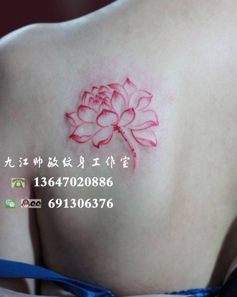 卍莲纹身图片_帅敏TATO手稿背部清新植物纹身图案