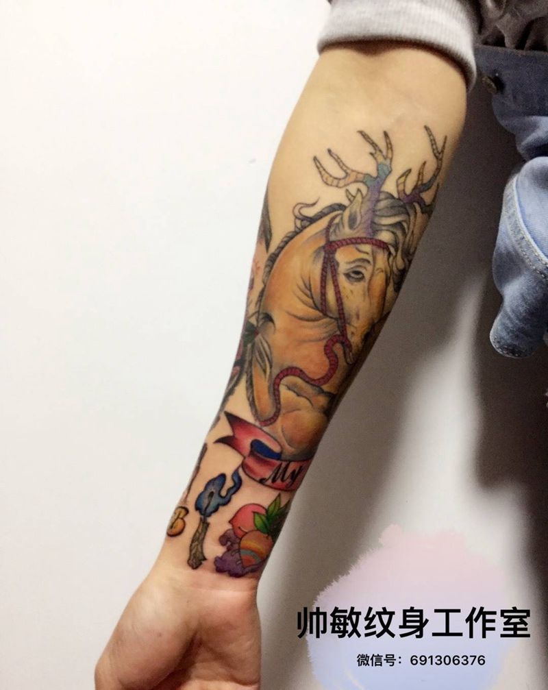 小花臂纹身图片_帅敏TATTOO动物静物植物欧美手臂手稿纹身图案