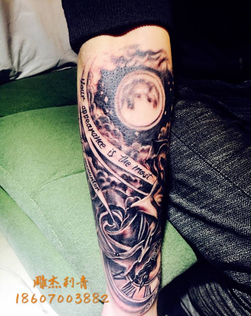 小臂欧美纹身图片_成品手臂手部欧美写实植物图腾宗教贴纸纹身图案