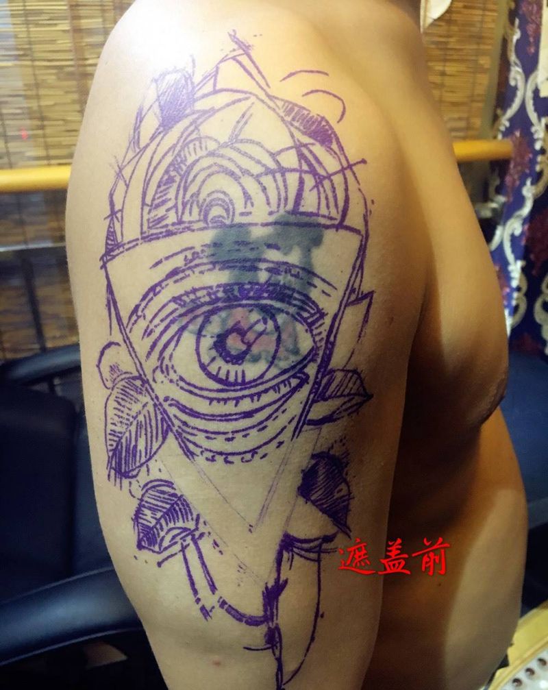 遮盖纹身图片_成品手臂欧美几何贴纸纹身图案