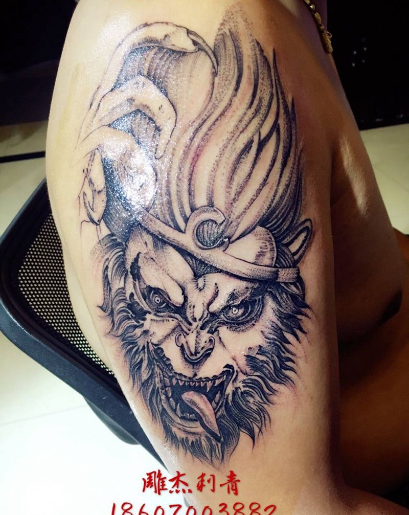 大圣纹身图片_成品手臂肖像习俗传统人物鬼神宗教纹身图案