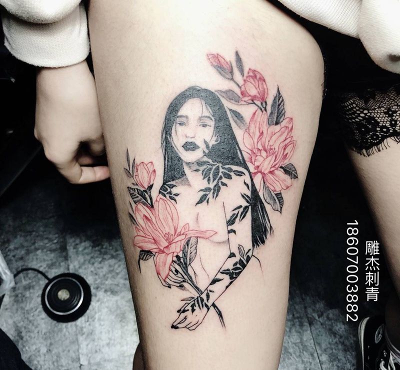 小腿纹身图片_腿部New School点刺纹身图案