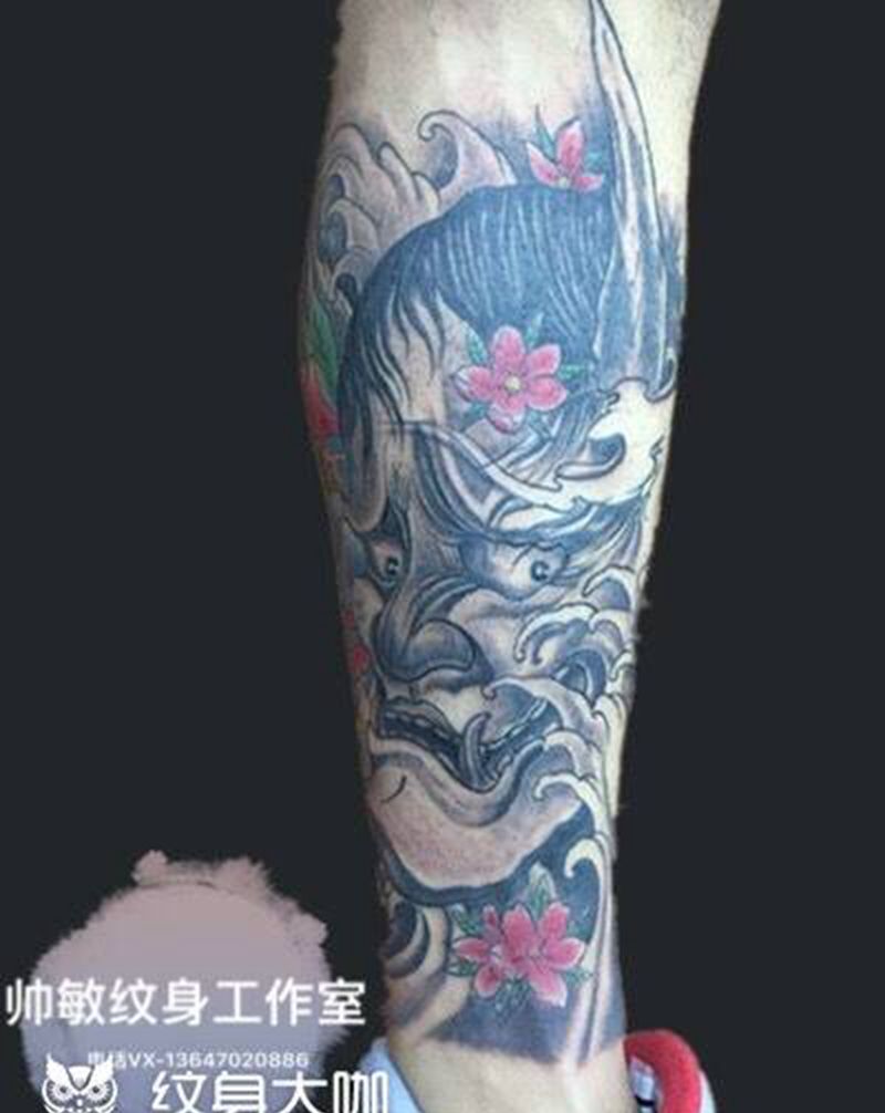 没拍好纹身图片_帅敏TATTOO鬼神传统腿部手稿纹身图案