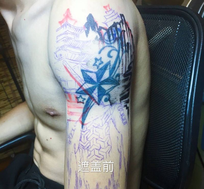 遮盖纹身图片_成品手臂传统人物鬼神纹身图案