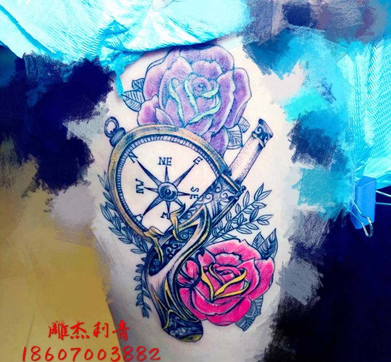 大长腿纹身图片_成品腿部欧美清新贴纸静物植物纹身图案