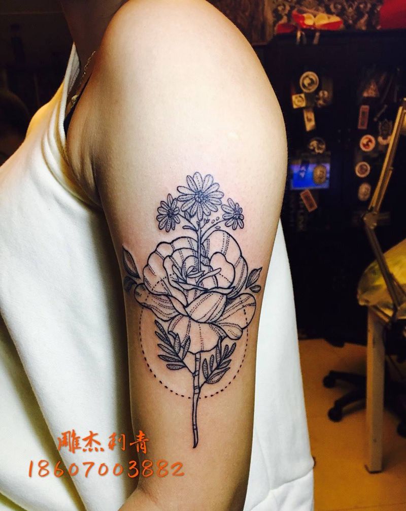 点刺花纹身图片_成品插画手臂手部欧美清新几何植物静物贴纸纹身图案