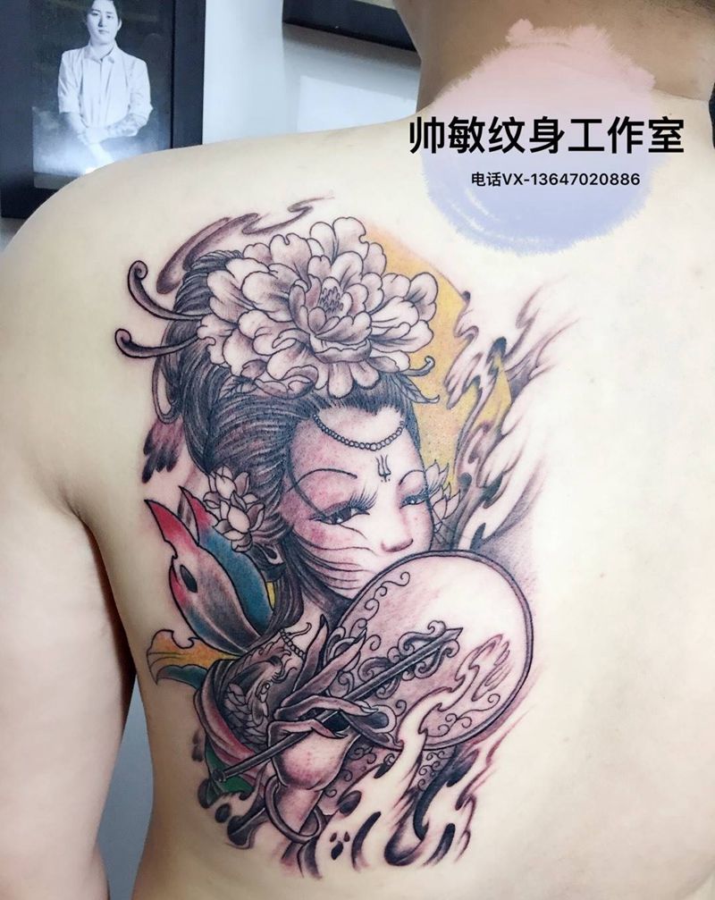 艺妓纹身图片_帅敏TATTOO人物传统背部手稿纹身图案