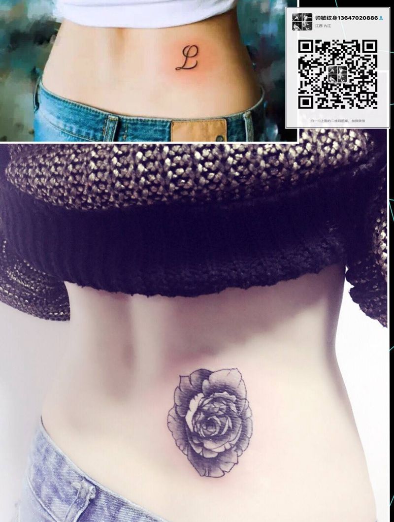 玫瑰纹身图片_手稿腰部清新静物纹身图案