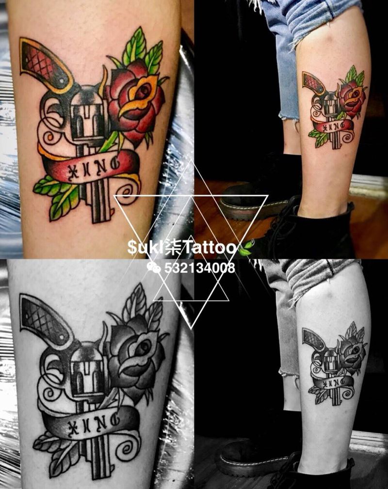 old school 枪花纹身图片