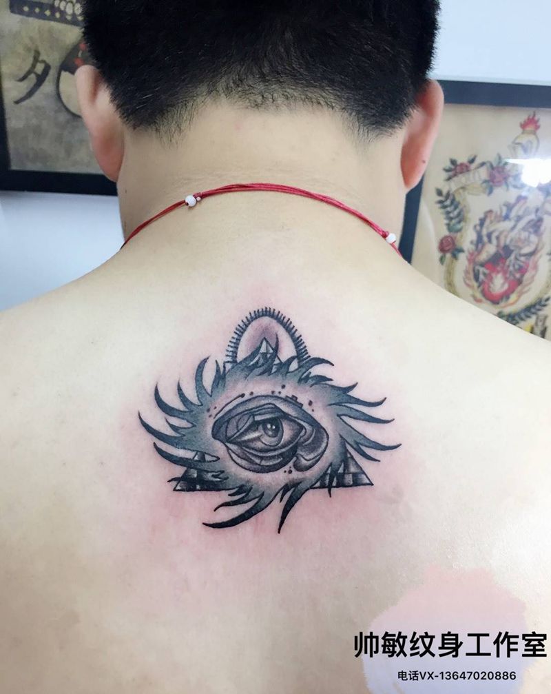 眼纹身图片_帅敏TATTOO鬼神传统背部手稿纹身图案