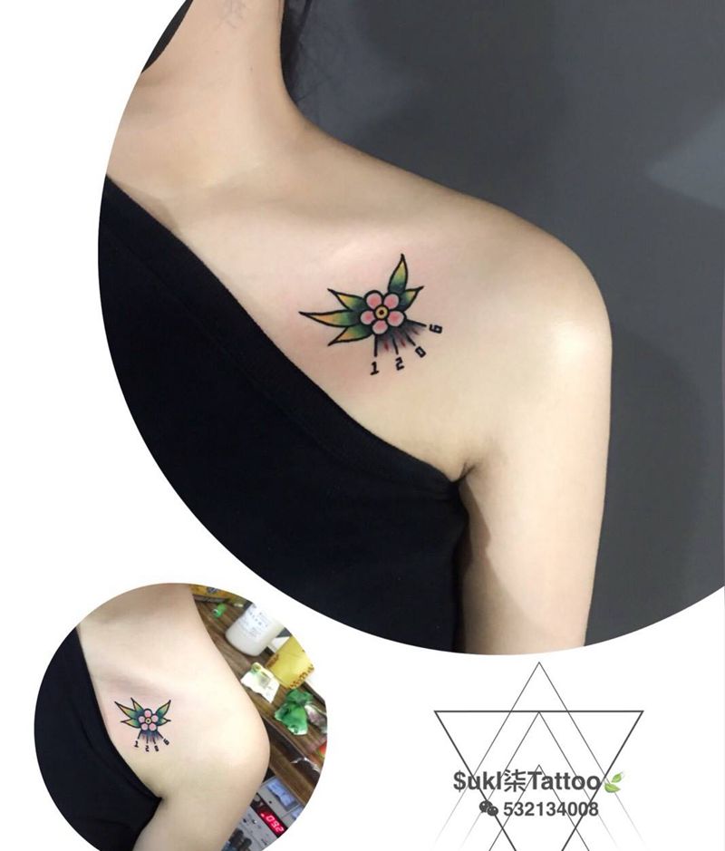 oldschool小花纹身图片