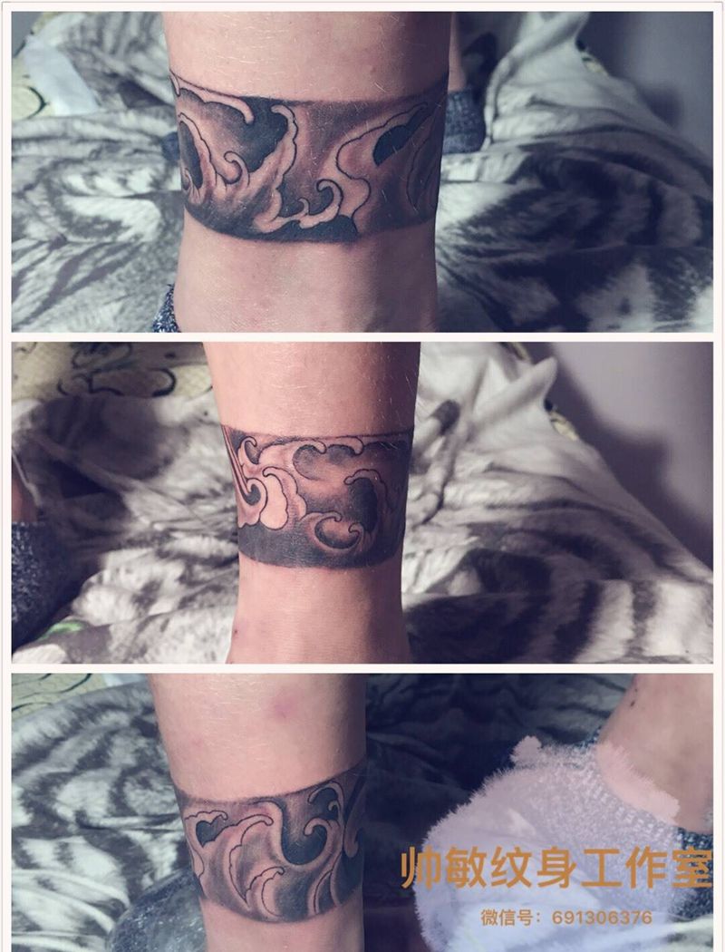 浪纹身图片_插画脚部传统国画原创图腾纹身图案