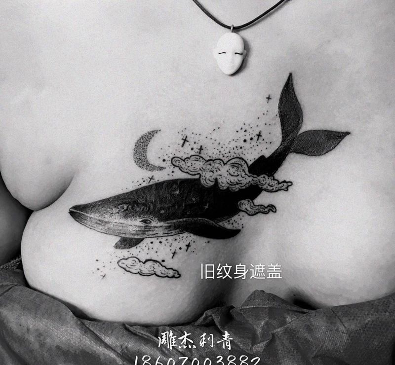 旧纹身遮盖纹身图片_成品胸部清新几何动物纹身图案