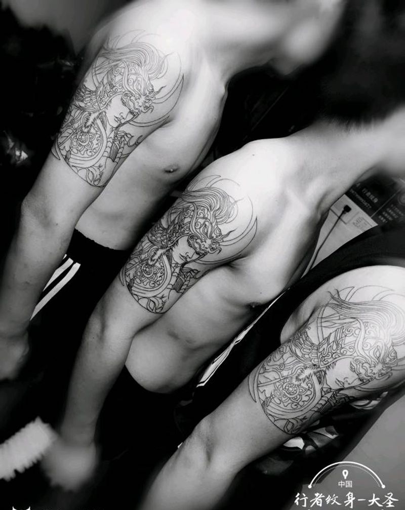 赵子龙线条纹身图片_手臂纹身图案