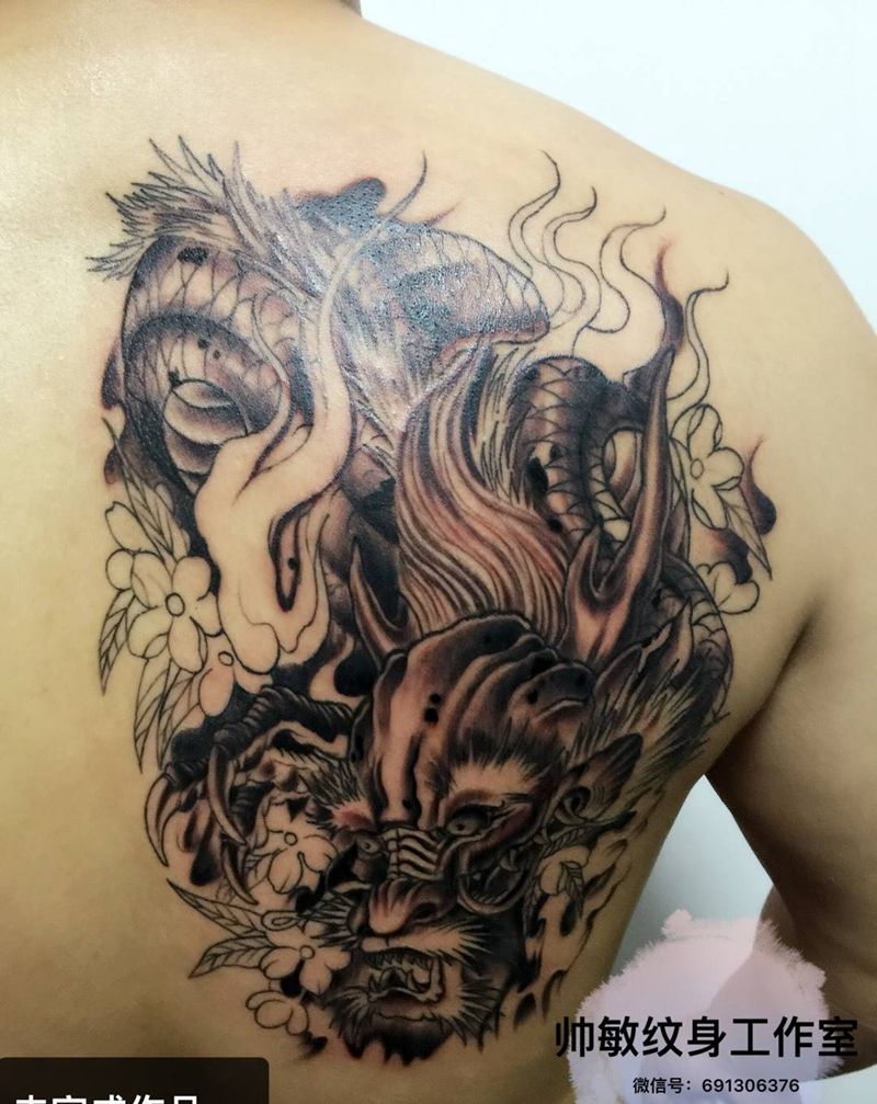 龙纹身图片_帅敏TATO鬼神传统背部成品纹身图案