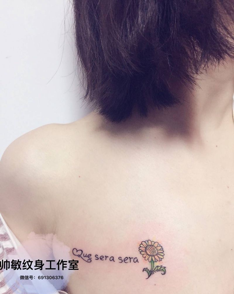 字母配花卍纹身图片_帅敏TATTOO静物清新胸部手稿纹身图案
