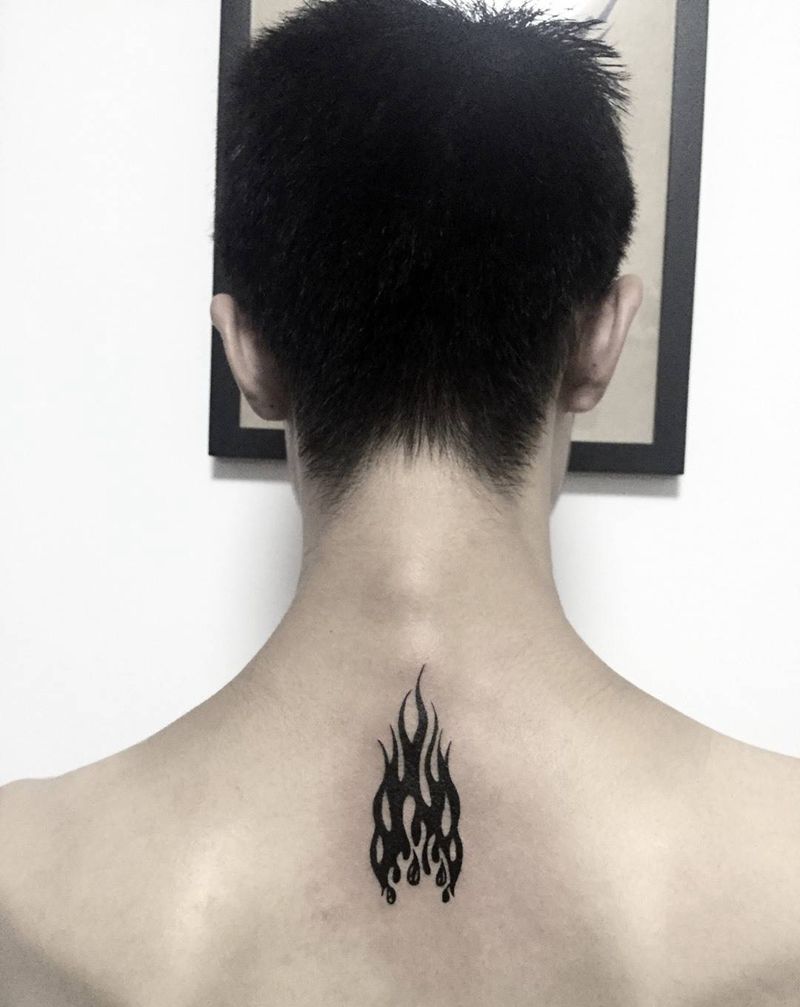 水火相容纹身图片_手稿背部清新习俗字符图腾静物纹身图案