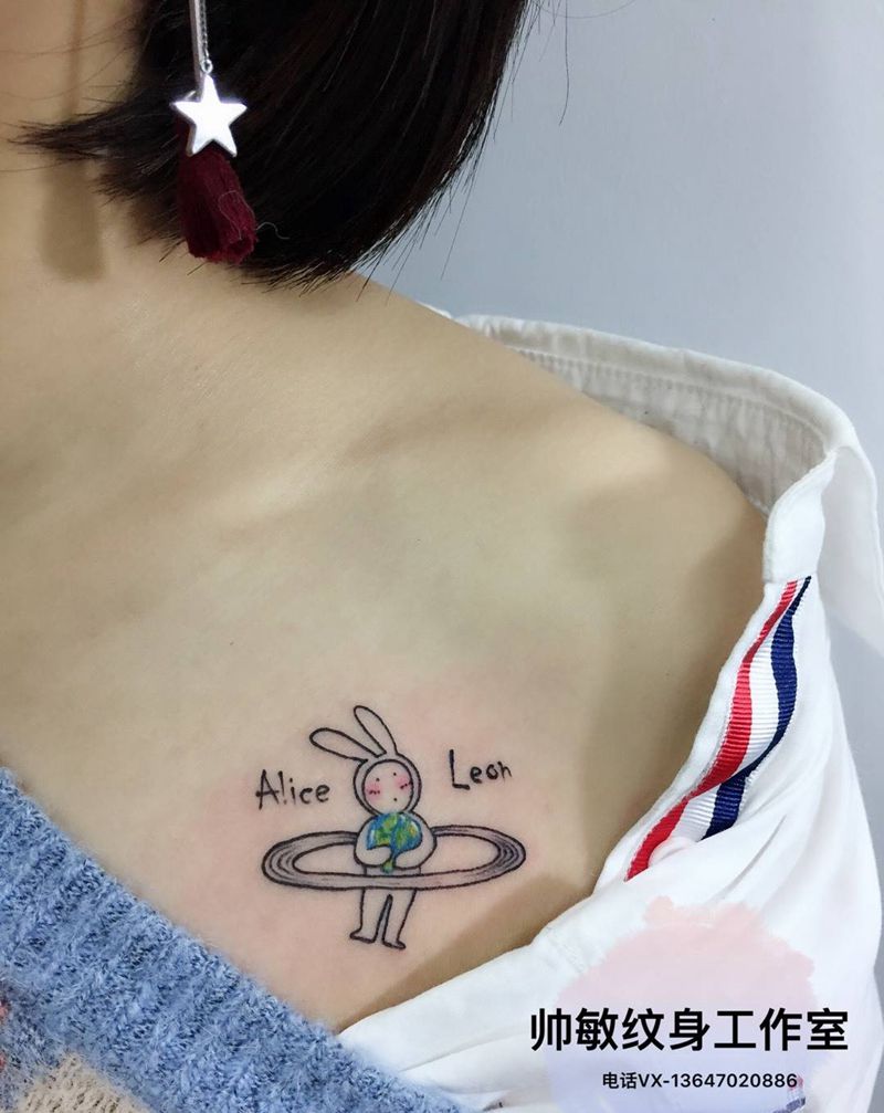 兔子卐纹身图片_静物清新肩部插画纹身图案